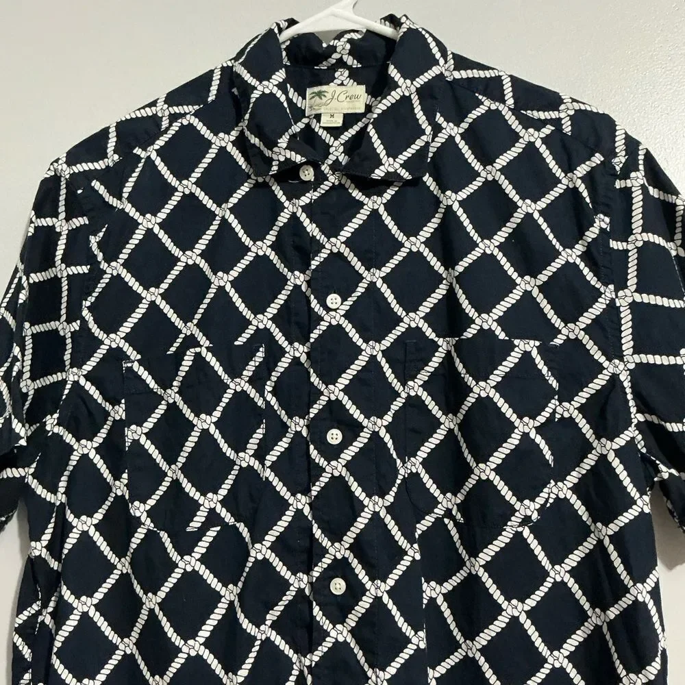 J CREW Short-sleeve slub cotton camp-collar nautical shirt size M